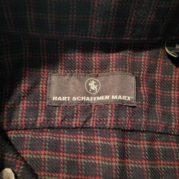 Hart Schaffner Marx 100% Cotton, Red and Navy Button Down Shirt Mens Medium - Picture 5 of 7